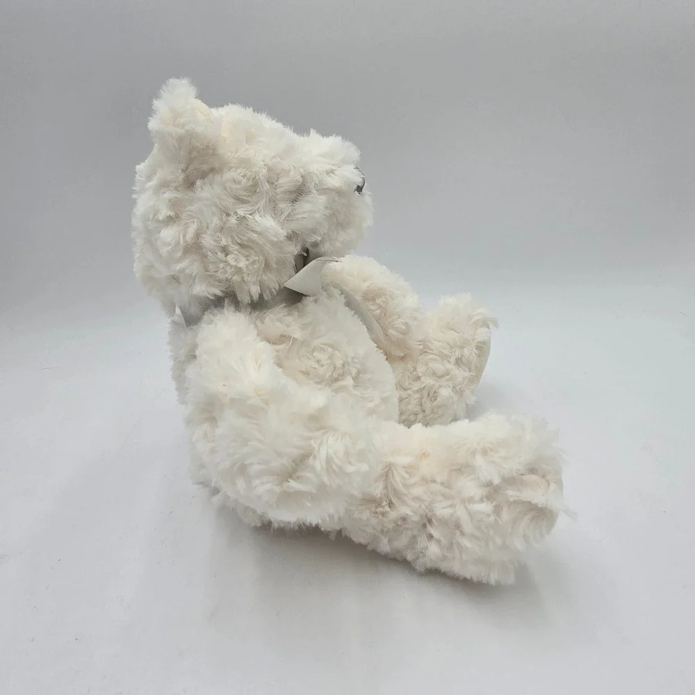 Demdaco White Plush Teddy Bear with Grey Cross Foot Baptism Christening Gift